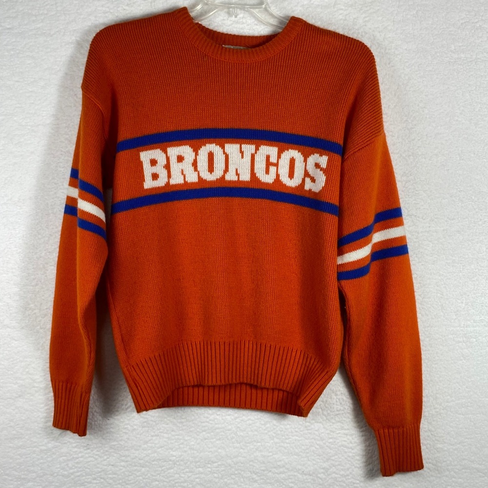 Vintage Cliff Engle Denver Broncos NFL Sweater Orange Wool Blend Mens Medium